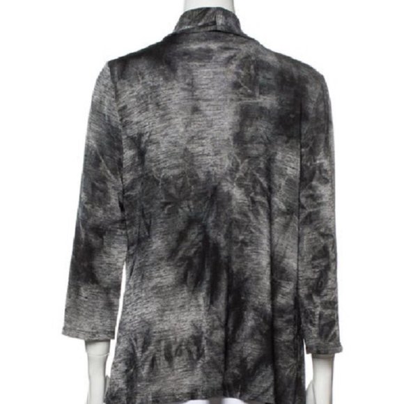 Alberto Makali Tie Dye Cardigan Tunic Top Open Front Top Black Gray Sz L - Picture 3 of 6